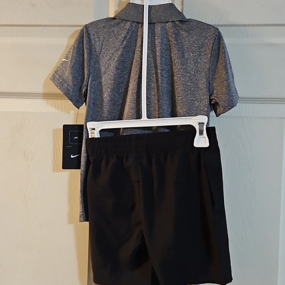 NIKE 3 BRAND 2 PIECE TODDLER SET: POLO/SHORTS:GRAY/BLACK: NEW WITH TAGS: SIZE 4T
